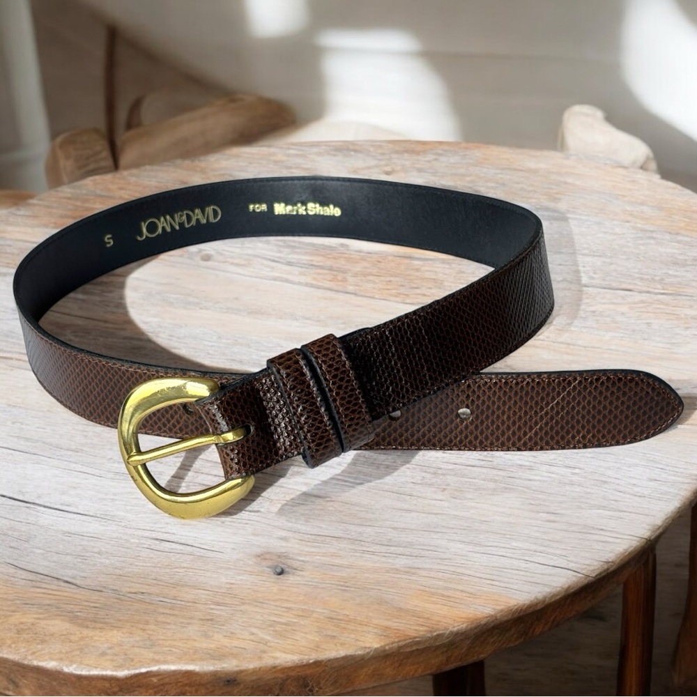 Joan & David for Mark Shale lizard embossed brown textured solid brass belt |S